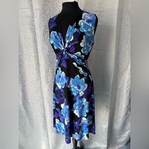 Connected Apparel Blue, Purple and Black Floral Dress